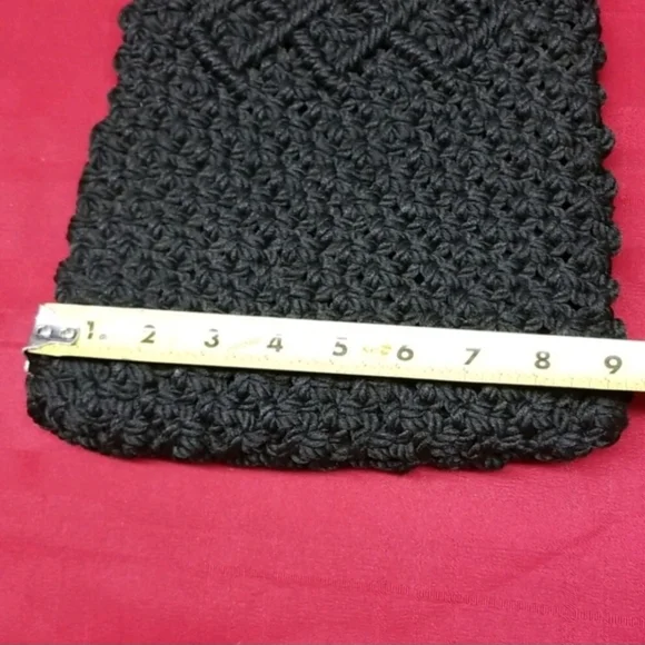 Vintage 70s Boho Handmade Macrame Crochet Purse D-Hoop Handles Lined w/ Pockets - Picture 8 of 12